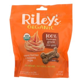 Riley's Organics Organic Dog Treats, Peanut Butter & Molasses Recipe, Large - Case Of 6 - 5 Oz