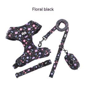 Pet Dog Hand Holding Rope Strap Suit (Option: Floral Black-S)