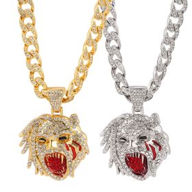 Personality Roaring Big Mouth Dog Head Cuban Solid Full Zircon Hip Hop Necklace (select: XL2604-silver)