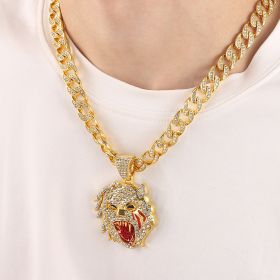 Personality Roaring Big Mouth Dog Head Cuban Solid Full Zircon Hip Hop Necklace (select: XL2604-gold)