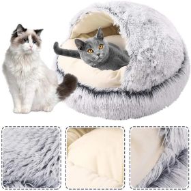 New Style Pet Cat Bed Dog Bed Round Plush Warm Cat's House Soft Long Plush Best Pet Bed Dogs For Cats Nest 2 In 1 Cat Accessorie (Color: coffee, size: 50cm)