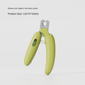 Pet nail clippers, cat nail clippers, dog nail clippers, LED blood line pet nail sharpeners, cross-border one piece shipping (Specifications: individual, colour: Banana mini without light - grass green)