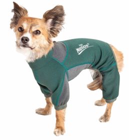 Dog Helios 'Rufflex' Mediumweight 4-Way-Stretch Breathable Full Bodied Performance Dog Warmup Track Suit (Color: Green, size: large)