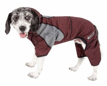 Pet Life Active 'Fur-Breeze' Heathered Performance 4-Way Stretch Two-Toned Full Bodied Hoodie (Color: burgundy, size: X-Small)