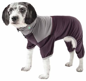 Pet Life Active 'Embarker' Heathered Performance 4-Way Stretch Two-Toned Full Body Warm Up (Color: Brown, size: small)