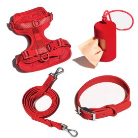 Dog Tactical Chest Back Anti-bite Waterproof Collar (Option: Red Four Piece Set-L)