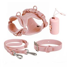 Dog Tactical Chest Back Anti-bite Waterproof Collar (Option: Pink Four Piece Set-L)