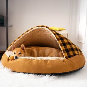 Plush Dog Nest Cat Bed Plush Dog Universal (Option: Brown Plaid-M)