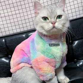 Cat Autumn And Winter Clothes And Coat Thickened (Option: Rainbow Color Furry Coat-XL)